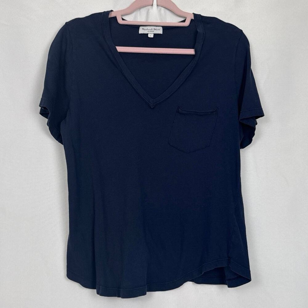 Michael Stars Womens Navy V-Neck Pocket Tee Size Large Relaxed Minimalist